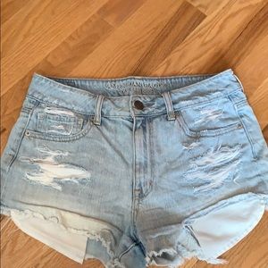 Distressed AE denim shorts